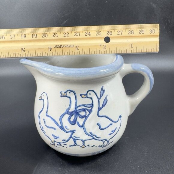 LOUISVILLE Stoneware Sugar Bowl Creamer Set Gaggle of Geese Pottery Set 2 USA - Picture 7 of 15